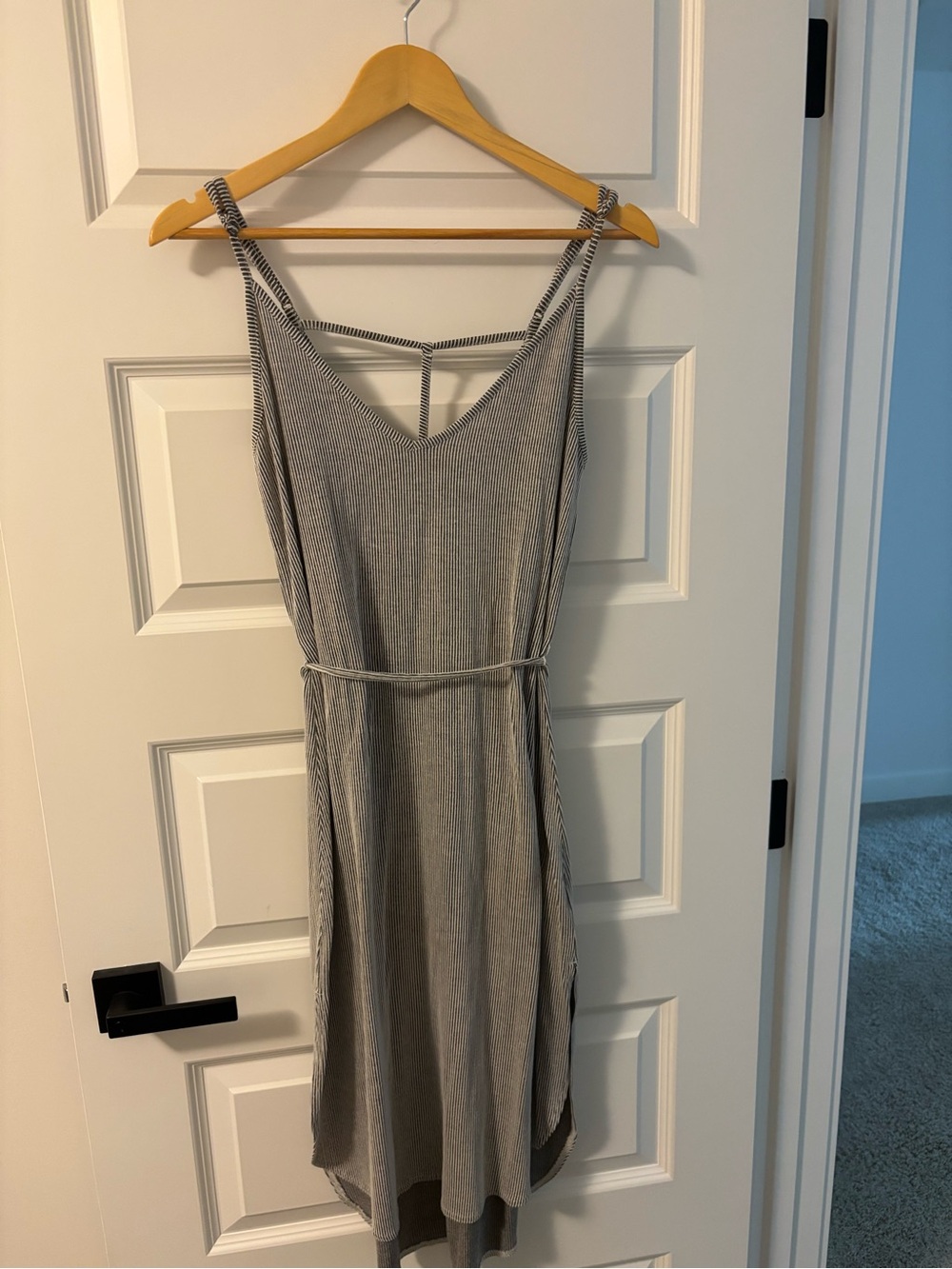 O'Neill Striped Ribbed V-Neck Midi Dress with Tie